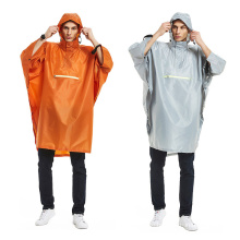 custom reusable reflective black polyester PVC adult men poncho rain coat waterproof